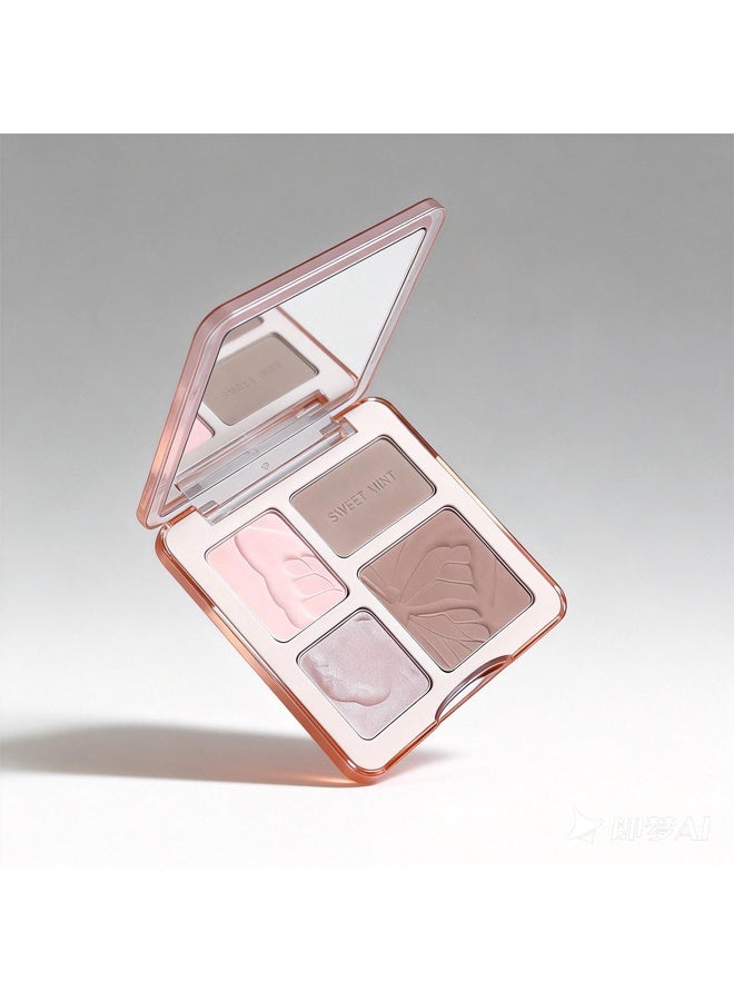 Sweet Mint 4 Color Grooming Tray，3 IN 1 Brown Nude Face Highlight Bronzer Powder Palette ，for Face Cheeks Contour Brightening, Buildable Matte Coverage Natural Makeup,Ultra Sculpt Nose Shadow Eyeshadow Primer #01 - Image 5
